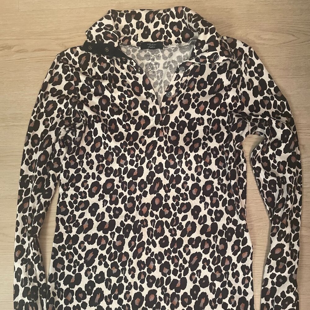 Marc Cain Snap Collar Long Sleeve  Leopard Print Top NWOT
